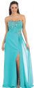 Strapless Rhinestones Bust Long Formal Prom Dress in Turquoise